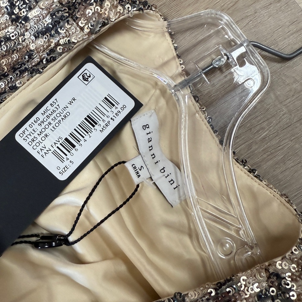 🍁Gianni Bini Brown Sequin Wrap Dress Long Sleeve V-Neck - Picture 5 of 5